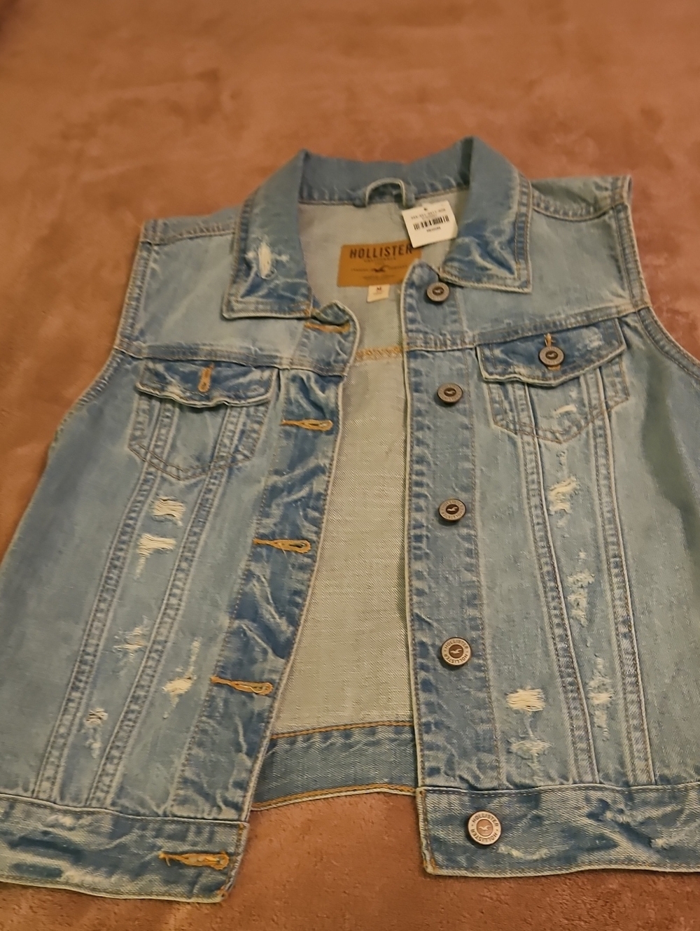 Hollister Light Wash Distressed Denim Vest for Kids